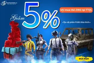 Tậu vật phẩm PUBG Mobile thỏa thích, Thanhtoanonline giảm lên đến 5% khi mua mã thẻ Zing 